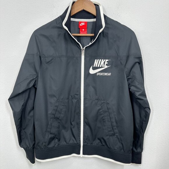 Nike Sportswear Women's Size Small Black White Logo Full Zip Windbreaker Classic - Picture 1 of 9